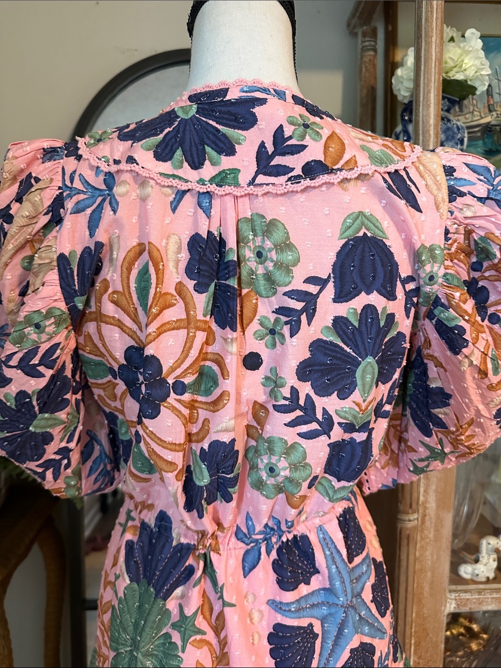 FARM Rio Pink Floral Puff-Sleeve Mini Dress with Blue & Green Print - Picture 8 of 8